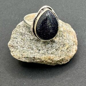 Elegant Sterling Silver and Black Galaxy Stone Ring